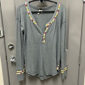 We The Free - Gray Long Sleeve Top with Colorful Trim